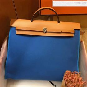 Hermes Herbag 31cm PM Double-Canvas Shoulder Bag Blue/Green/Mid-Coffee (JIMMY-0010843)