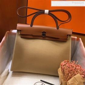 Hermes Herbag 31cm PM Double-Canvas Shoulder Bag Camel/Brown  (JIMMY-0010844)