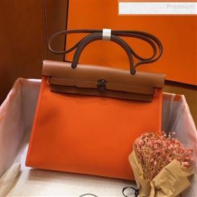 Hermes Herbag 31cm PM Double-Canvas Shoulder Bag Orange/Brown  (JIMMY-0010845)