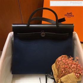 Hermes Herbag 31cm PM Double-Canvas Shoulder Bag Navy Blue/Midnight Blue (JIMMY-0010849)