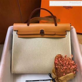 Hermes Herbag 31cm PM Cotton Linen Shoulder Bag Apricot/Light Coffee (JIMMY-0010852)