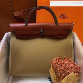 Hermes Herbag 31cm PM Double-Canvas Shoulder Bag Camel/Dark Coffee (JIMMY-0010853)