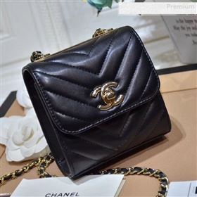 Chanel Chevron Lambskin Clutch with Chain A81633 Black 2019 (KS-0011001)