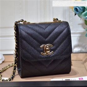 Chanel Chevron Grained Calfskin Clutch with Chain A81633 Black 2019 (KS-0011002)