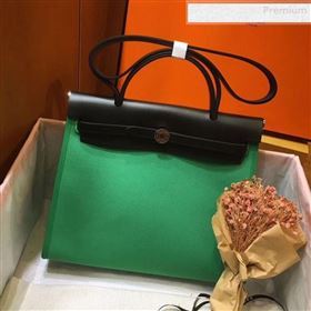 Hermes Herbag 31cm PM Double-Canvas Shoulder Bag Bright Green/Black (JIMMY-0010858)