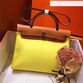 Hermes Herbag 31cm PM Double-Canvas Shoulder Bag Yellow/Mid-Coffee (JIMMY-0010860)