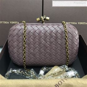 Bottega Veneta Knot Woven Lambskin Clutch with Chain Grey 01 2019 (MS-0011018)