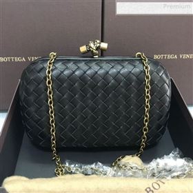 Bottega Veneta Knot Woven Lambskin Clutch with Chain Dark Green 2019 (MS-0011014)