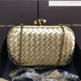 Bottega Veneta Knot Woven Lambskin Clutch with Chain Gold 01 2019 (MS-0011016)