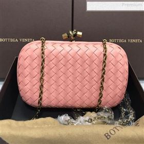 Bottega Veneta Knot Woven Lambskin Clutch with Chain Pink 2019 (MS-0011013)