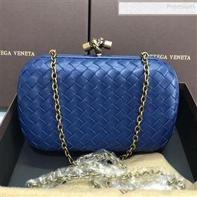 Bottega Veneta Knot Woven Lambskin Clutch with Chain Dark Blue 2019 (MS-0011011)