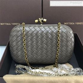 Bottega Veneta Knot Woven Lambskin Clutch with Chain Dark Grey 2019 (MS-0011021)