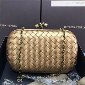 Bottega Veneta Knot Woven Lambskin Clutch with Chain Gold 02 2019 (MS-0011017)