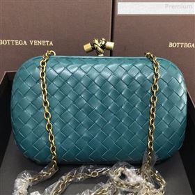 Bottega Veneta Knot Woven Lambskin Clutch with Chain Blue-Green 2019 (MS-0011015)