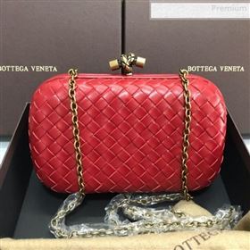 Bottega Veneta Knot Woven Lambskin Clutch with Chain Red 2019 (MS-0011010)