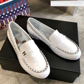 Chanel Lambskin Chain Flat Loafers G35631 White 2020 (DLY-0011032)