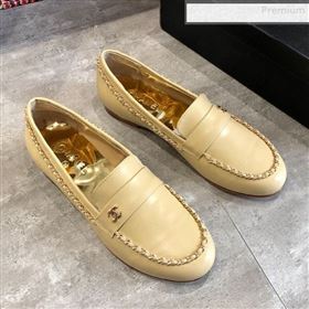 Chanel Lambskin Chain Flat Loafers G35631 Beige 2020 (DLY-0011033)