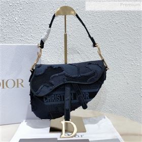 Dior Medium Saddle Bag in Camouflage Embroidered Canvas Bag Blue 2019 (XXG-0010734)