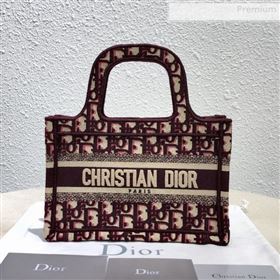 Dior Mini Book Tote Bag in Original Oblique Embroidered Canvas Burgundy 2019 (XXG-0010727)