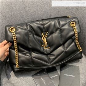 Saint Laurent Loulou Puffer Medium Bag in Quilted Lambskin 577475 Black/Gold 2019 (JD-0010742)