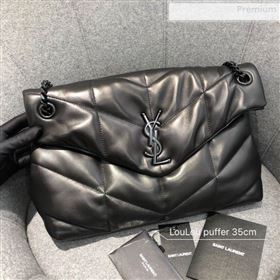 Saint Laurent Loulou Puffer Medium Bag in Quilted Lambskin 577475 All Black 2019 (JD-0010743)