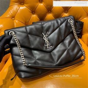 Saint Laurent Loulou Puffer Medium Bag in Quilted Lambskin 577475 Black/Silver 2019 (JD-0010744)