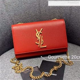 Saint Laurent Small Kate Chain Crossbody Bag in Grained Leather 470429 Red 2019 (JD-0010749)
