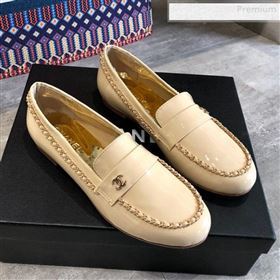 Chanel Patent Leather Chain Flat Loafers G35631 Beige 2020 (DLY-0011036)