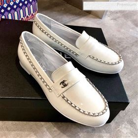 Chanel Patent Leather Chain Flat Loafers G35631 White 2020 (DLY-0011035)