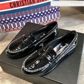 Chanel Patent Leather Chain Flat Loafers G35631 Black 2020 (DLY-0011037)