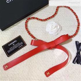 Chanel Leather Chain Bow Belt AA6619 Red 2019 (YF-0011045)
