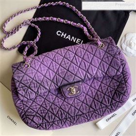 Chanel Quilted Denim Large Flap Bag Purple 2020 (XING-0010201)