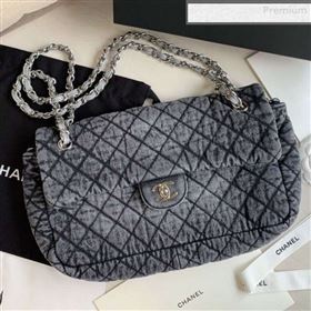 Chanel Quilted Denim Large Flap Bag Light Gray 2020 (XING-0010202)