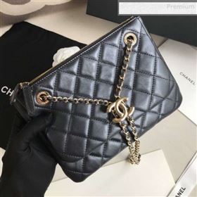 Chanel Quilted Shiny Lambskin Double Clutch with Chain AP1073 Black 2019 (XING-0010206)