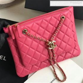 Chanel Quilted Shiny Lambskin Double Clutch with Chain AP1073 Pink 2019 (XING-0010207)