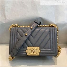 Chanel Chevron Grained Calfskin Small Boy Flap Bag A67085 Gray/Bright Gold 2019 (SMJD-0010208)