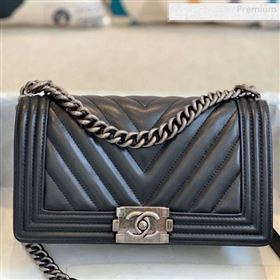 Chanel Chevron Lambskin Medium Boy Flap Bag A67086 Black/Vintage Silver 2019 (SMJD-0010210)