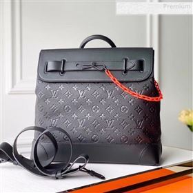 Louis Vuitton Mens Steamer PM Monogram Embossed Leather Top Handle Bag M44473 Black/Orange 2019 (KI-0010229)