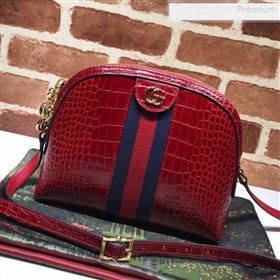 Gucci Ophidia Crocodile Embossed Leather Small Shoulder Bag 499621 Red 2019 (DLH-0010232)