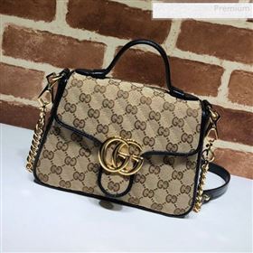 Gucci GG Diagonal Marmont Mini Top Handle Bag 583571 Beige/Black 2020 (DLH-0010234)