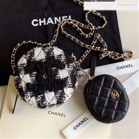 Chanel CC Houndstooth Tweed Clutch with Chain &amp; Coin Purse AP0986 Black/White 2019 (XING-0010337)