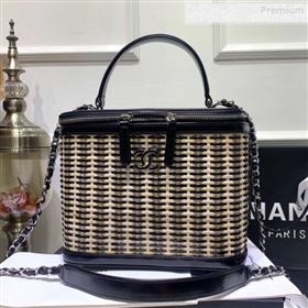 Chanel Rattan Woven Medium Vanity Case AS1347 Black/Beige 2020 (JY-0010343)