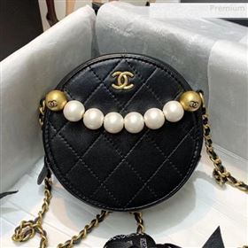 Chanel Quilted Leather Pearl Round Clutch with Chain Black 2019 (KS-0010346)