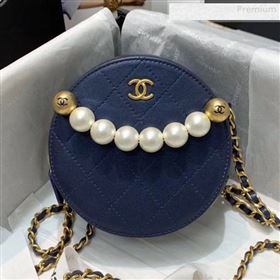 Chanel Quilted Leather Pearl Round Clutch with Chain Blue 2019 (KS-0010347)