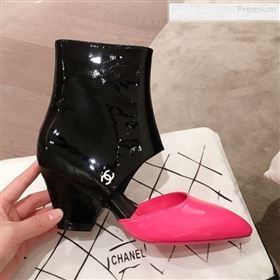 Chanel Patent Calfskin Mary Jane Open Ankle Short Boots G35431 Pink/Black 2020 (KL-0010609)