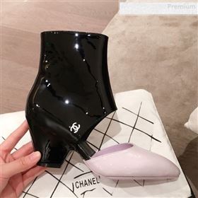 Chanel Patent Calfskin Mary Jane Open Ankle Short Boots G35431 Light Purple/Black 2020 (KL-0010608)
