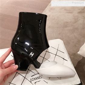 Chanel Patent Calfskin Mary Jane Open Ankle Short Boots G35431 White/Black 2020 (KL-0010604)