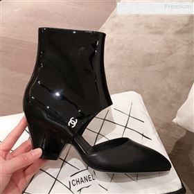 Chanel Patent Calfskin Mary Jane Open Ankle Short Boots G35431 All Black 2020 (KL-0010605)