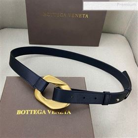 Bottega Veneta Leather Belt 25mm with Metal Framed Buckle Black 2020 (SJ-0010614)