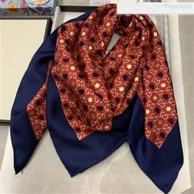 Gucci Silk GG Hearts Square Scarf 90x90cm Navy Blue/Red 2019 (WNS-0010617)